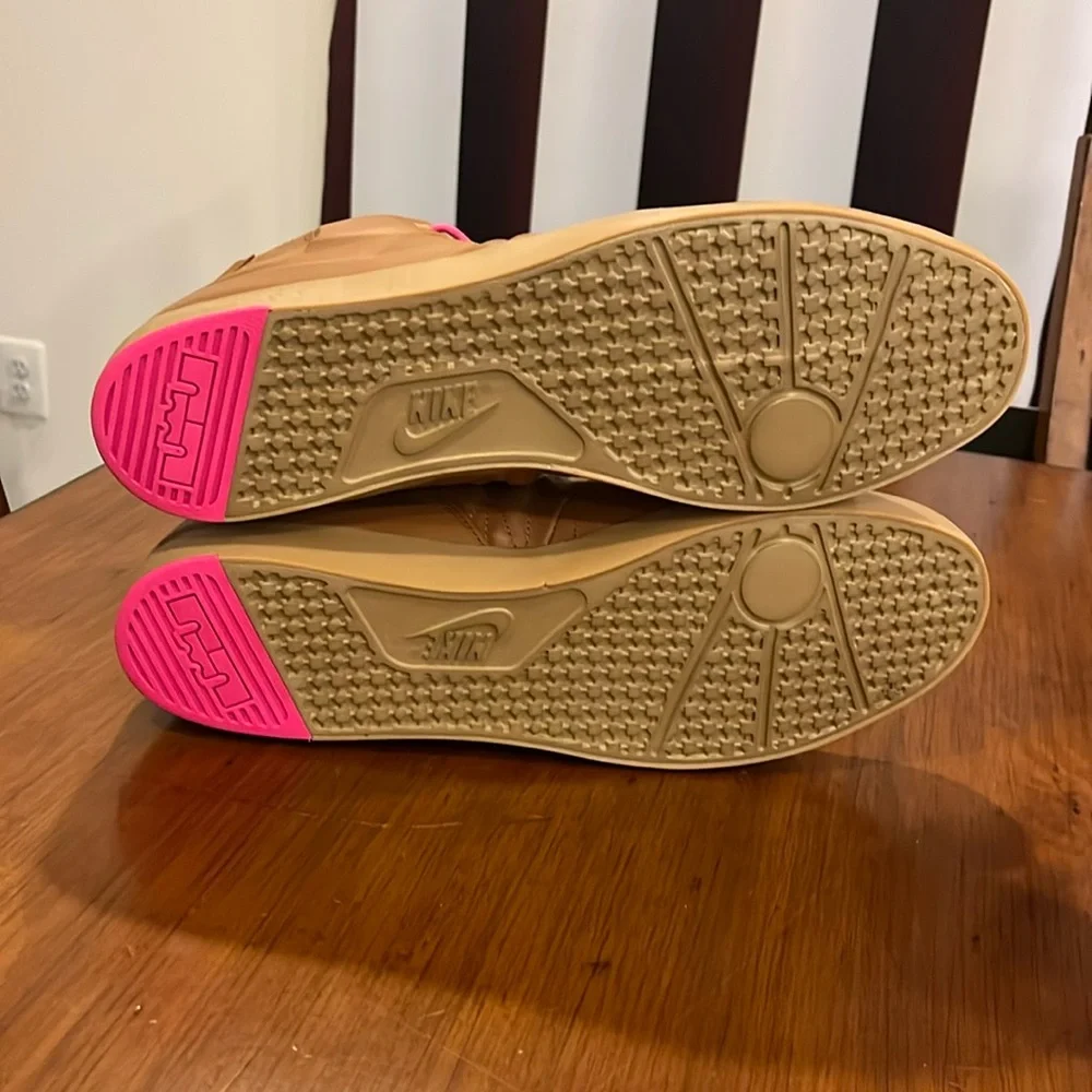 Nike Brown High-Top Sneakers with Pink Laces